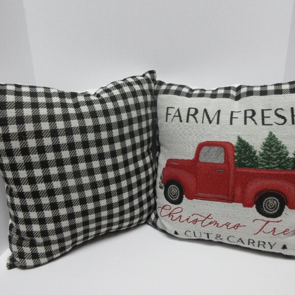 Christmas Pillows Farm Fresh Christmas Trees Cut&Carry Red Truck set of 2 - Picture 1 of 5